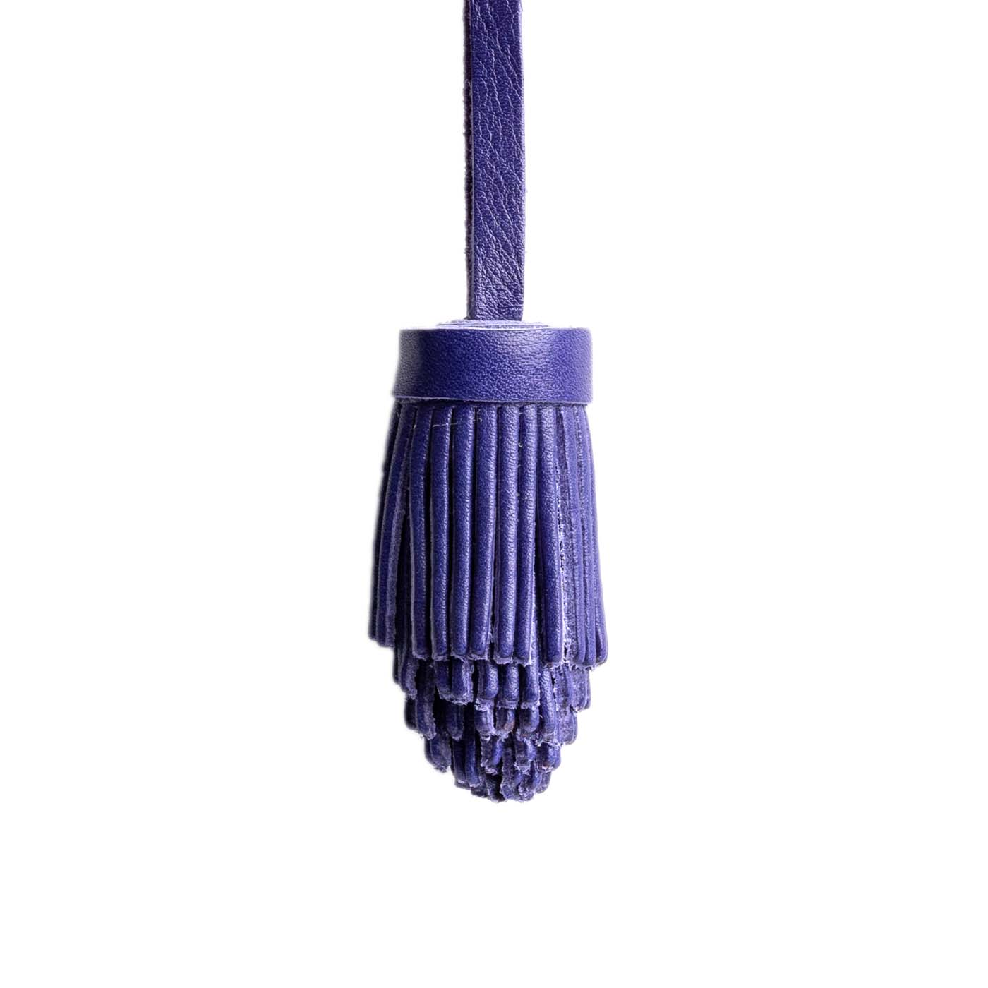 All Color: Violet | Pom-pom style with tiered leather fringe