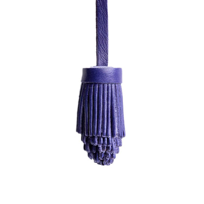 All Color: Violet | Pom-pom style with tiered leather fringe
