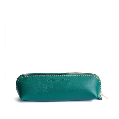 All Color: Peacock | Leather pouch with curved seams and top zipper
