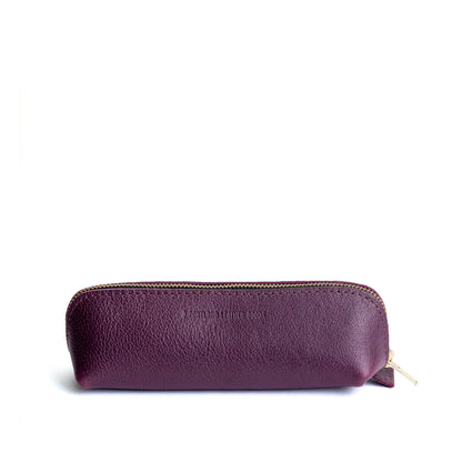 All Color: Plum | Leather pouch with curved seams and top zipper