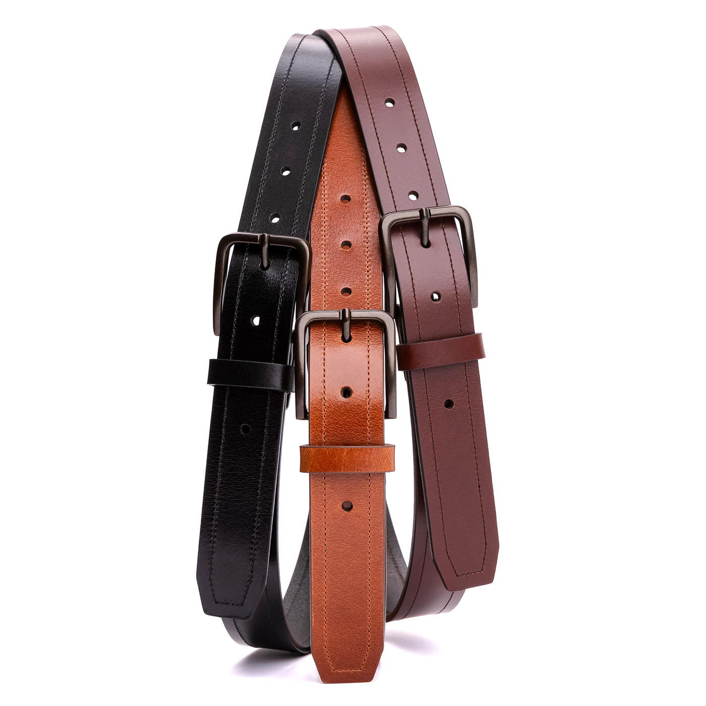 All Variants | Collection of all three belt color variants in Jet Black, Amber, and Pecan