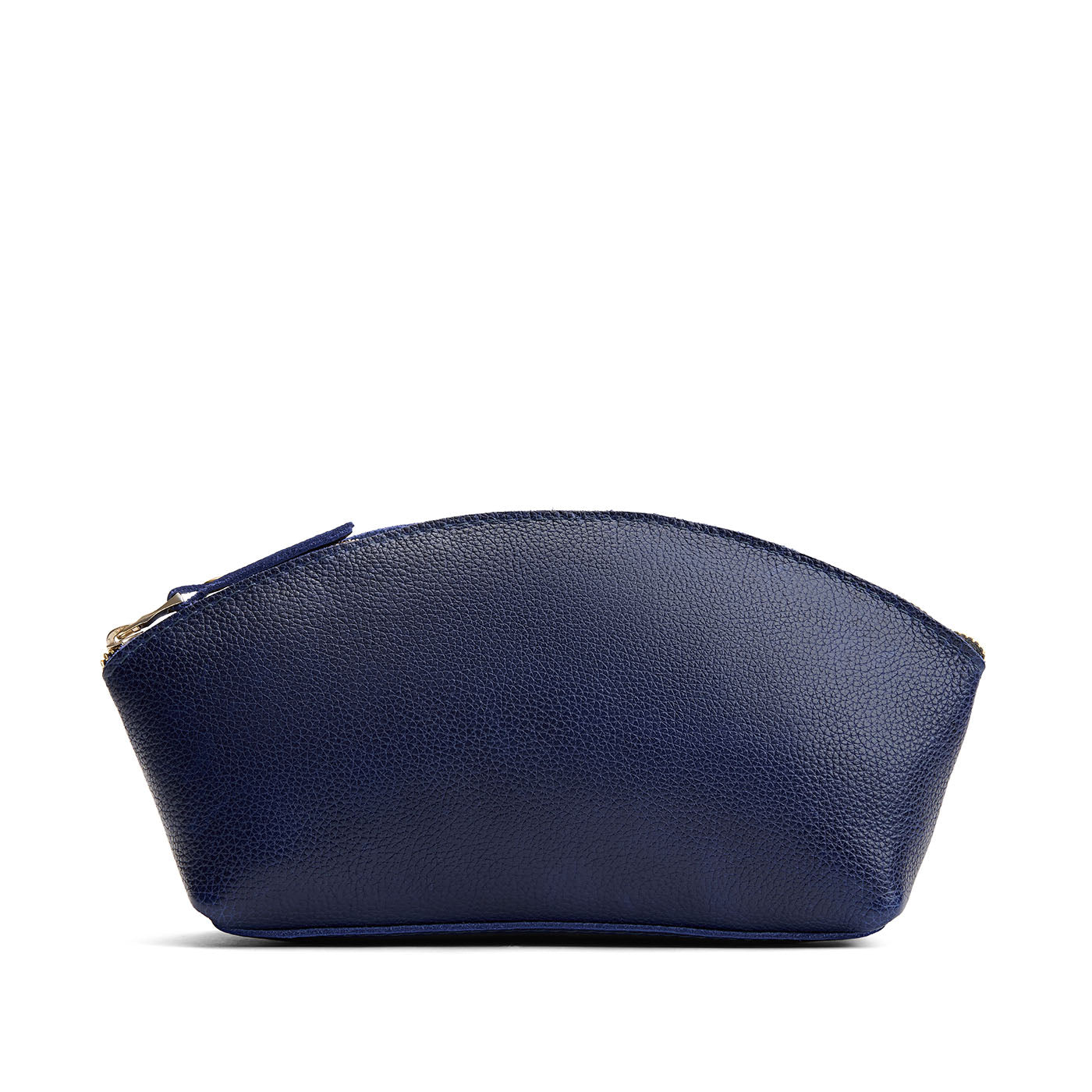 Cobalt*Total Eclipse | Spacious leather makeup bag with curved seams and top zipper