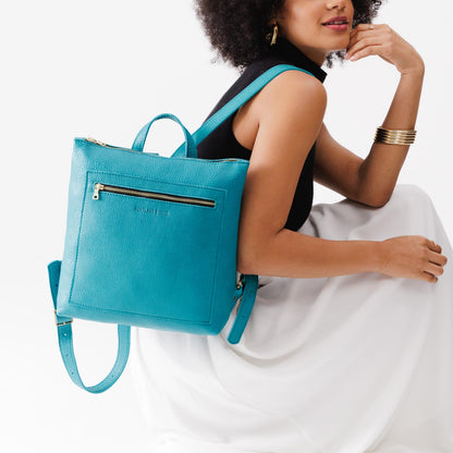 Baja*Large | Model wearing square slim leather tote backpack