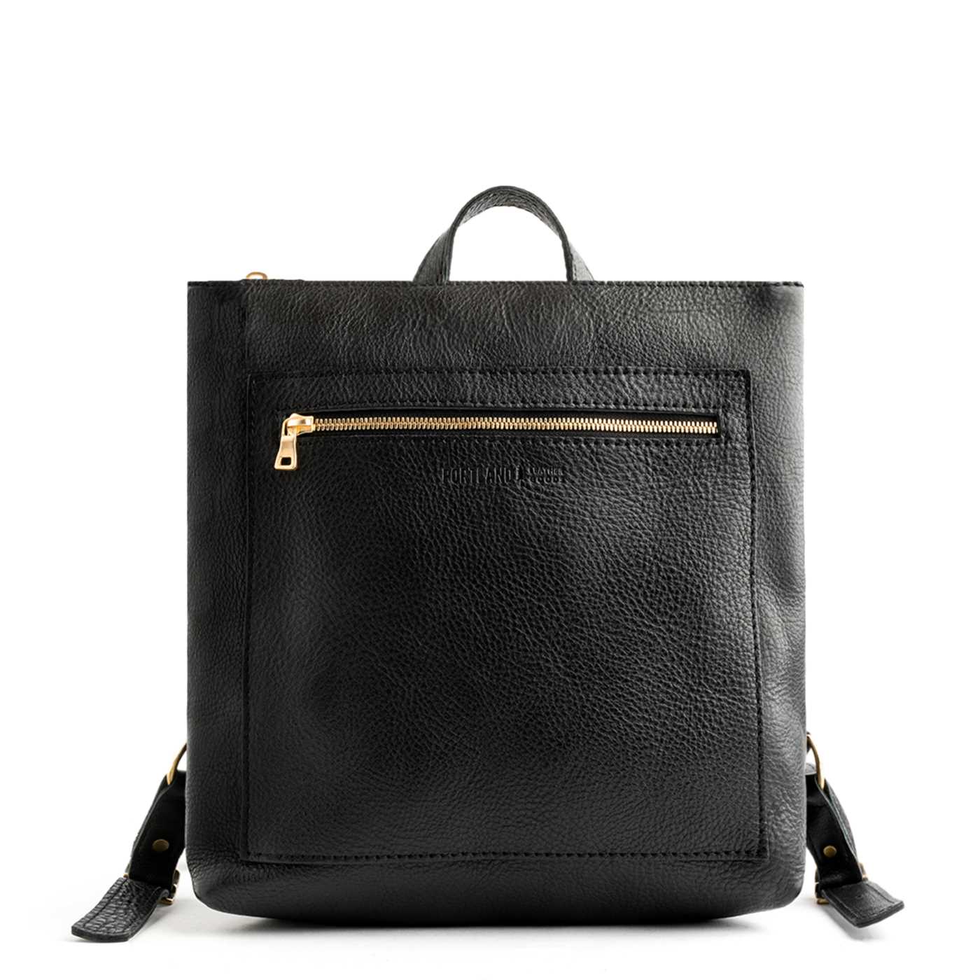Pebbled--black*Large | Square slim leather tote backpack