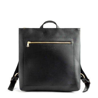 Black*Large | Square slim leather tote backpack