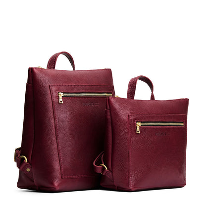 Cabernet | Side by side comparison of both sizes of Tote Backpack