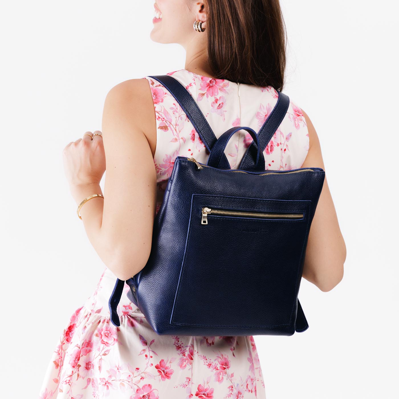 Cobalt*Large | Square slim leather tote backpack