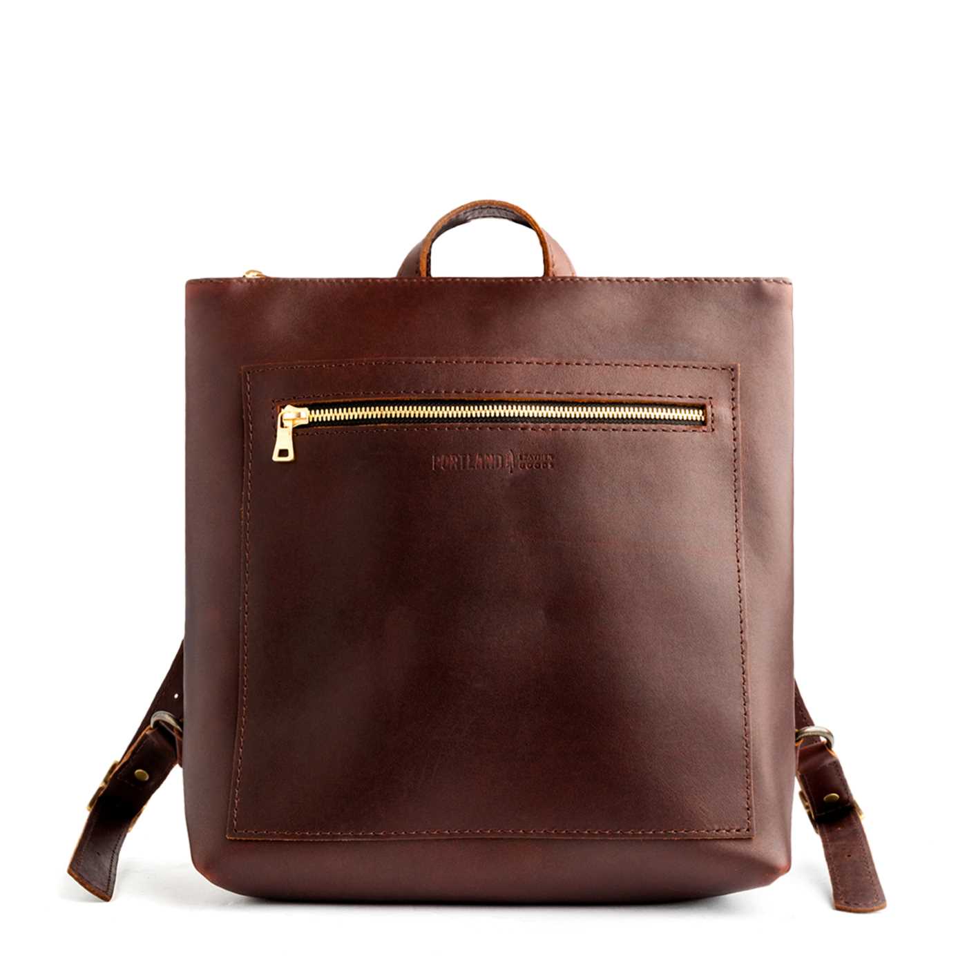 Cognac*Large | Square slim leather tote backpack