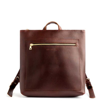 Cognac*Large | Square slim leather tote backpack