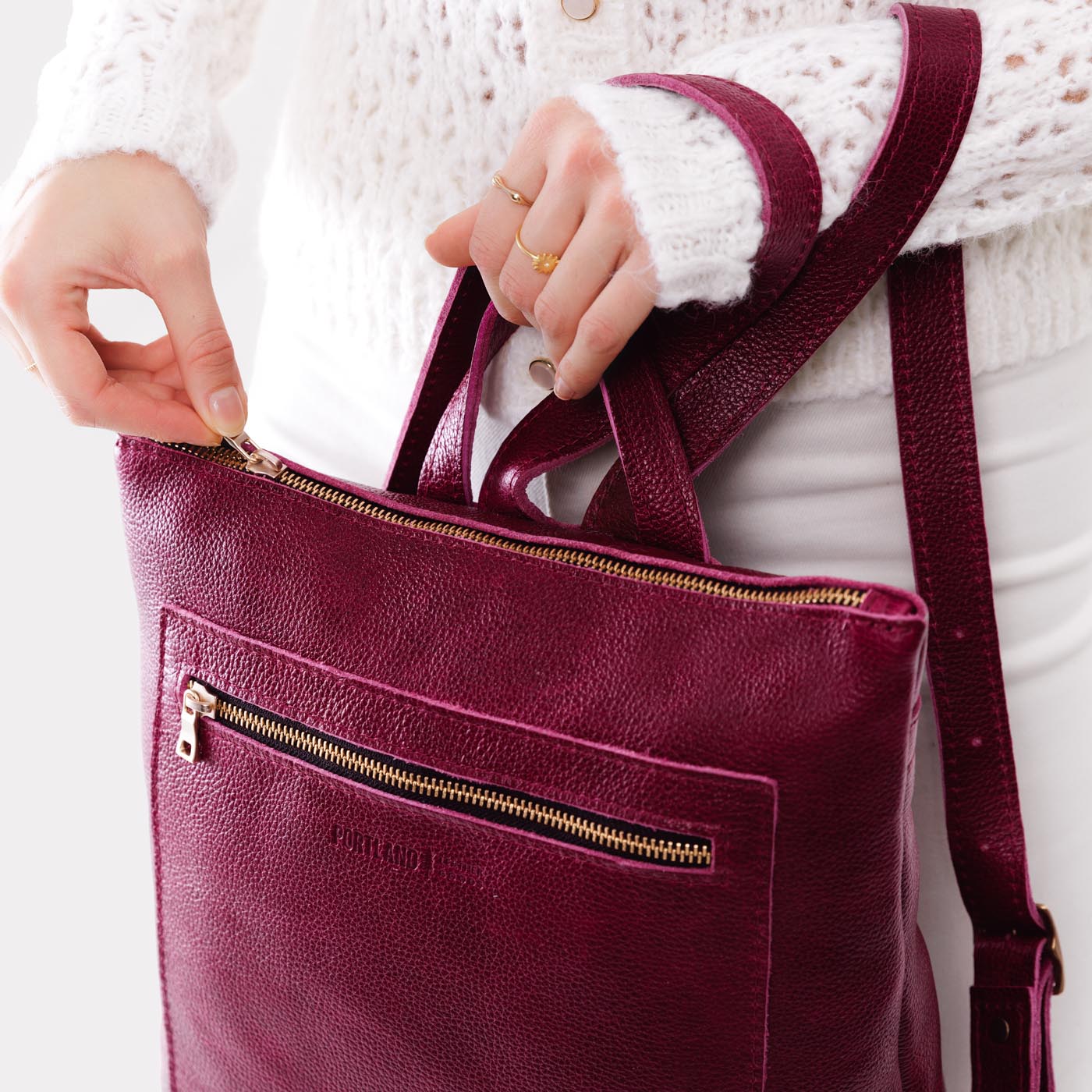 Orchid*Large | Square slim leather tote backpack