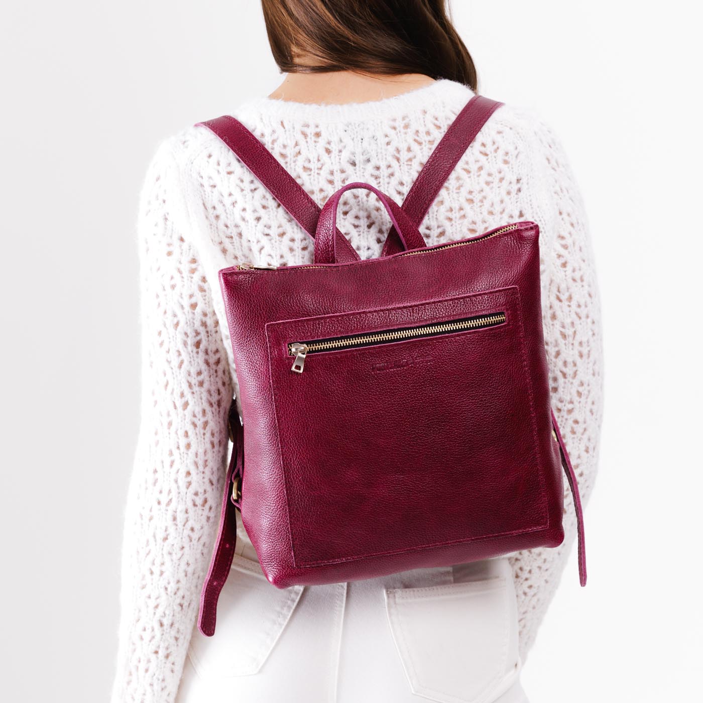 Orchid*Large | Square slim leather tote backpack