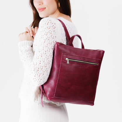 Orchid*Large | Square slim leather tote backpack