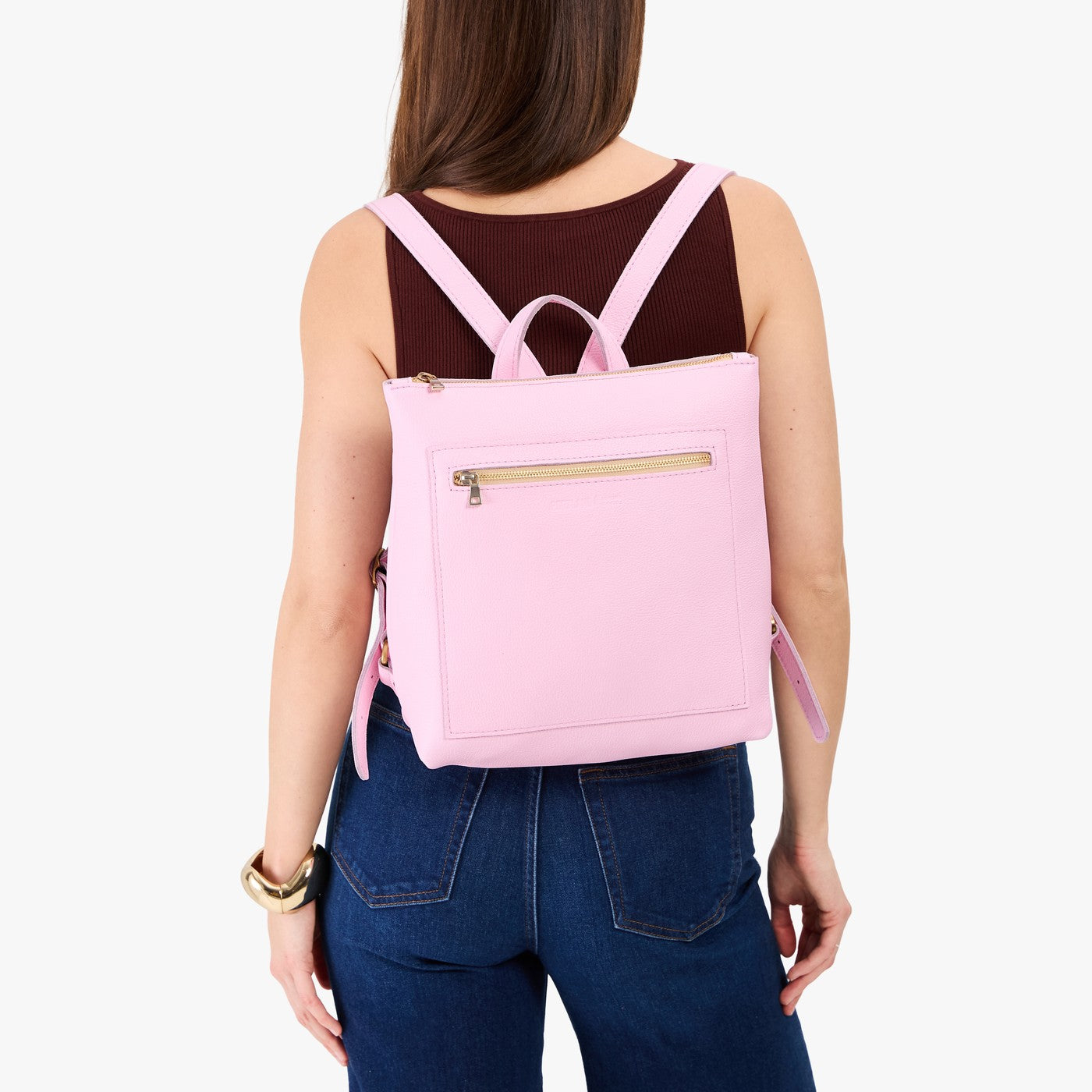 Pinkaboo*Large | Square slim leather tote backpack