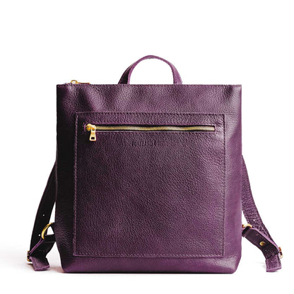 Plum*Large | Square slim leather tote backpack