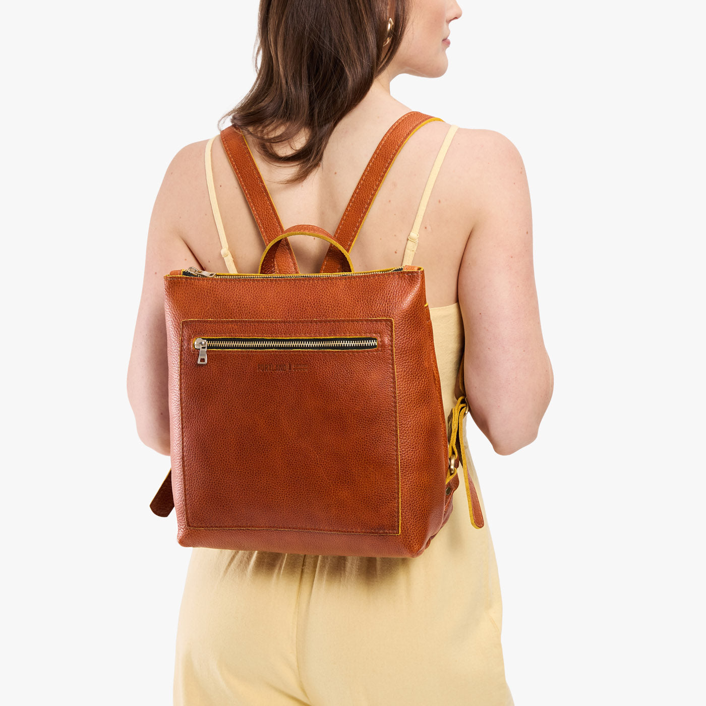 Sienna*Large | Square slim leather tote backpack