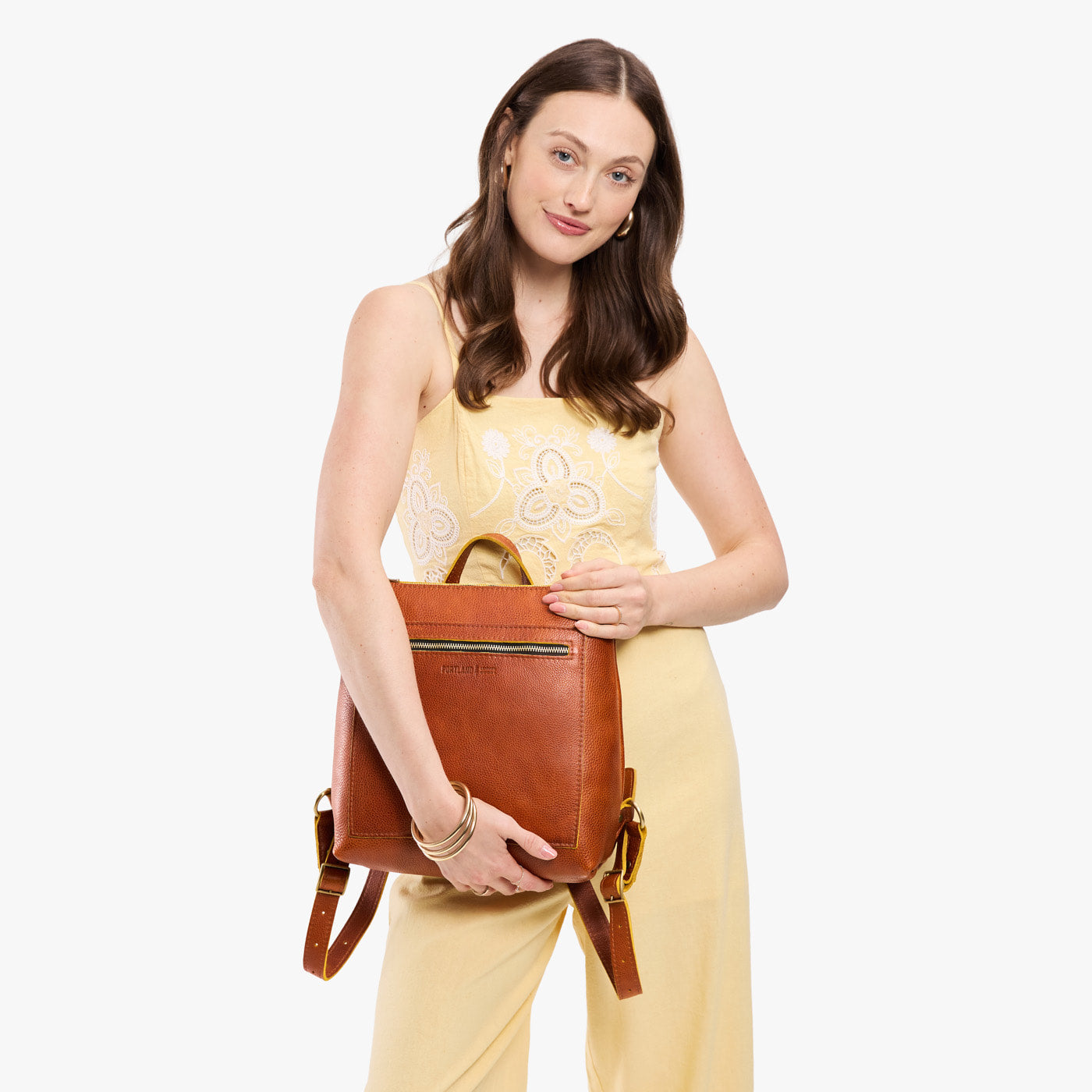 Sienna*Large | Square slim leather tote backpack