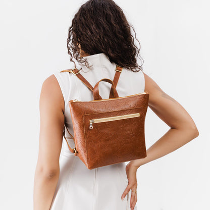 Meadow*Small | Small square slim leather tote backpack
