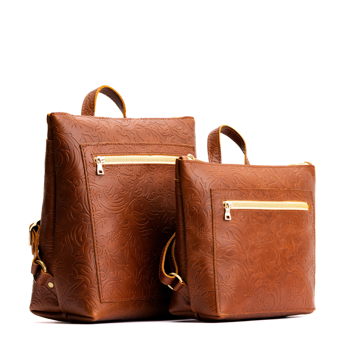 Meadow | Side by side comparison of both sizes of Tote Backpack
