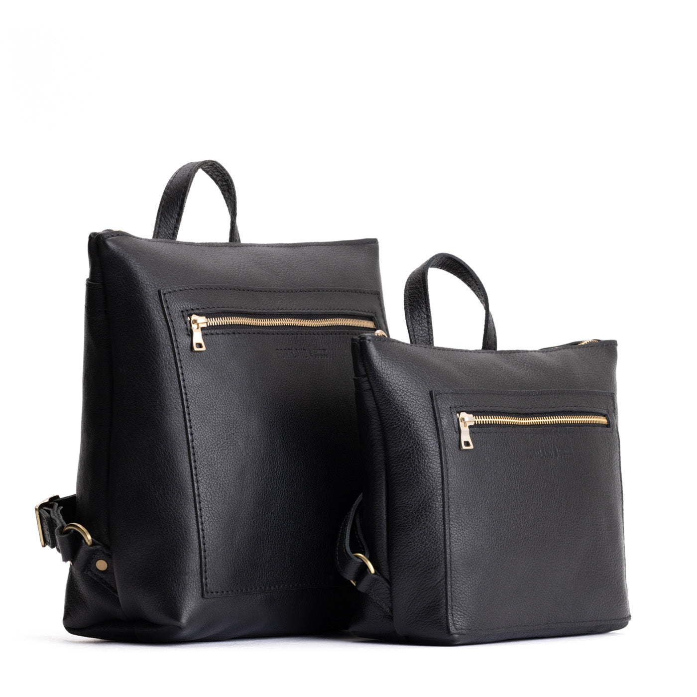 Pebbled--black | Side by side comparison of both sizes of Tote Backpack