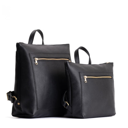 Pebbled--black | Side by side comparison of both sizes of Tote Backpack