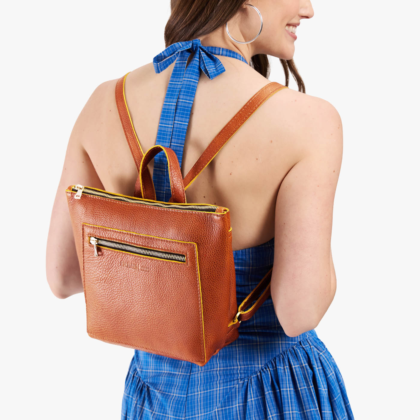 Sienna*Small | Small square slim leather tote backpack