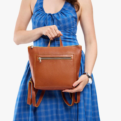 Sienna*Small | Small square slim leather tote backpack
