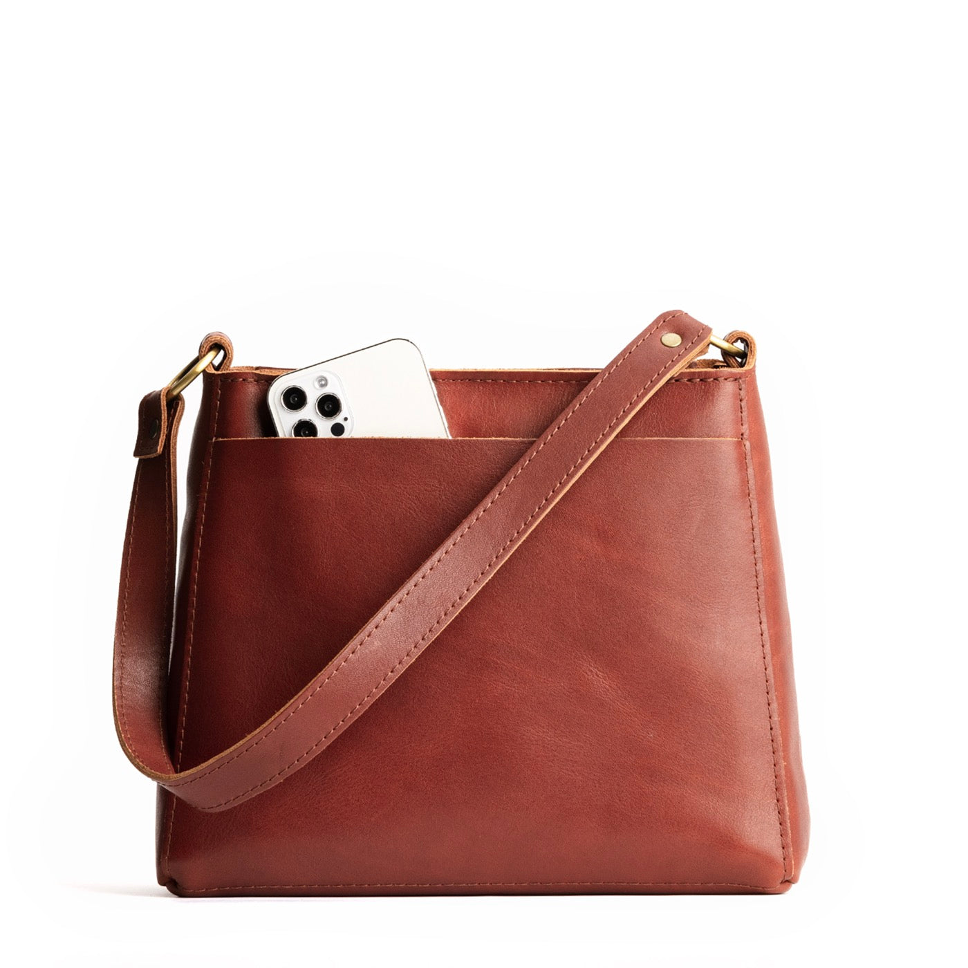 Chestnut*Small | Triangular shoulder bag with antiqued brass finished hardware