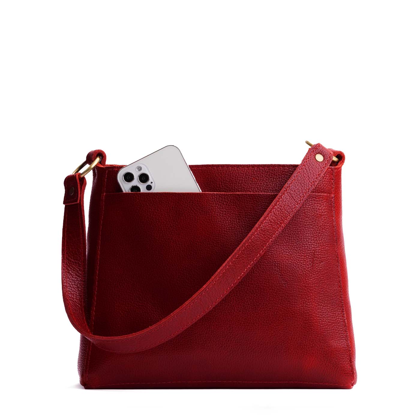 Chili Red*Small | Triangular shoulder bag with antiqued brass finished hardware