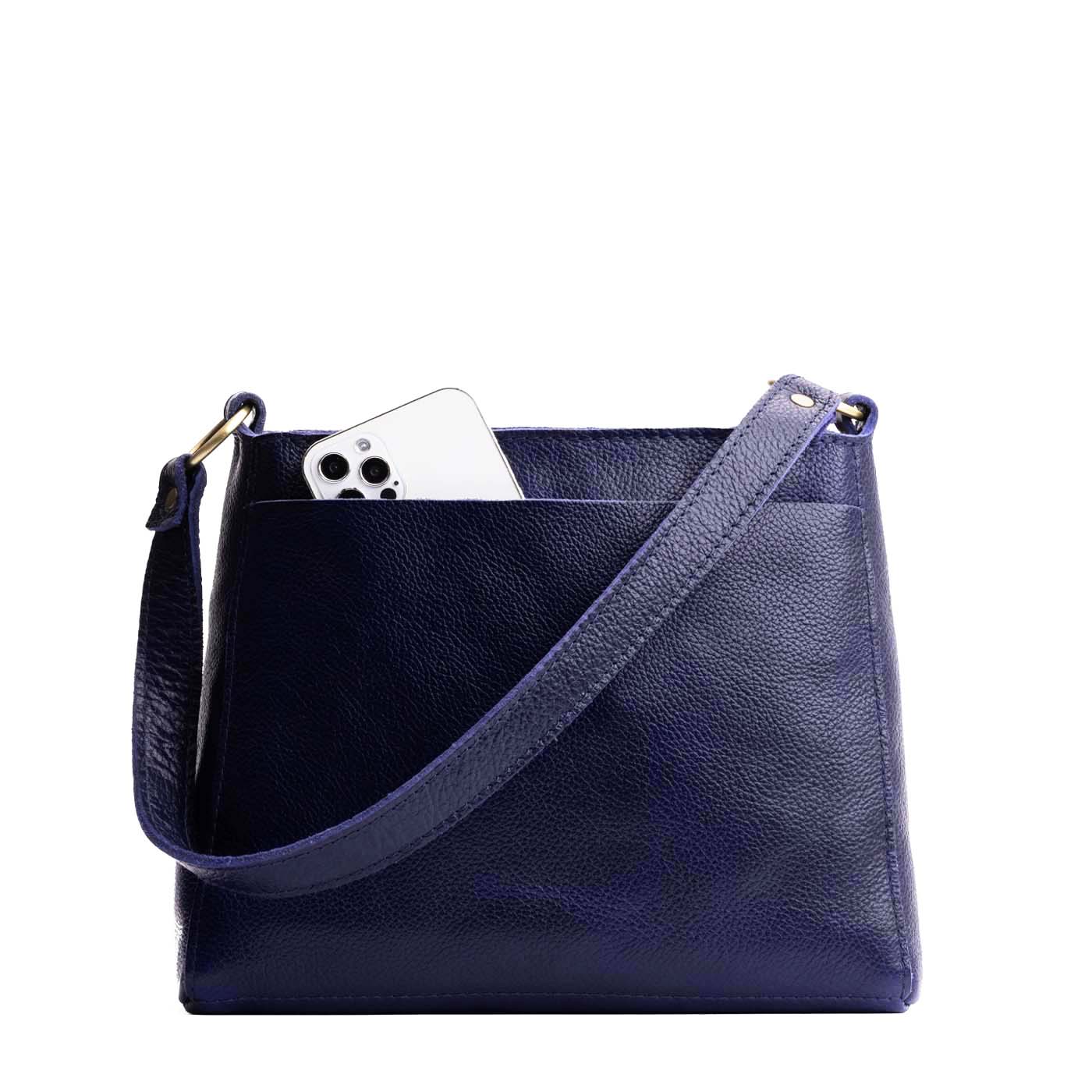 Cobalt*Small | Triangular shoulder bag with antiqued brass finished hardware