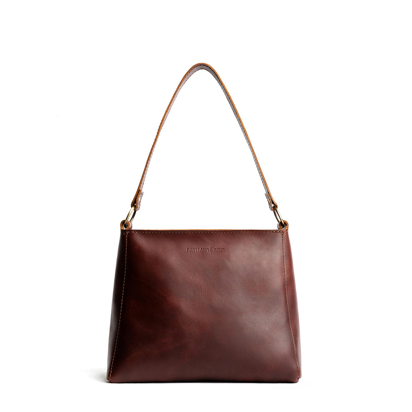 Cognac*Small | Triangular shoulder bag with antiqued brass finished hardware