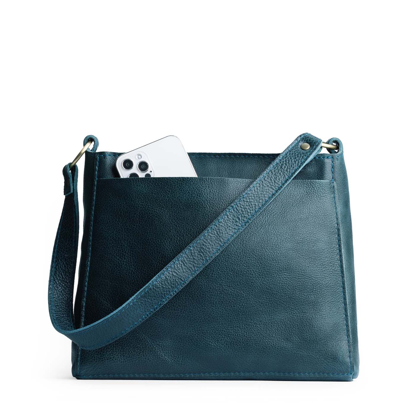 Lagoon*Small | Triangular shoulder bag with antiqued brass finished hardware