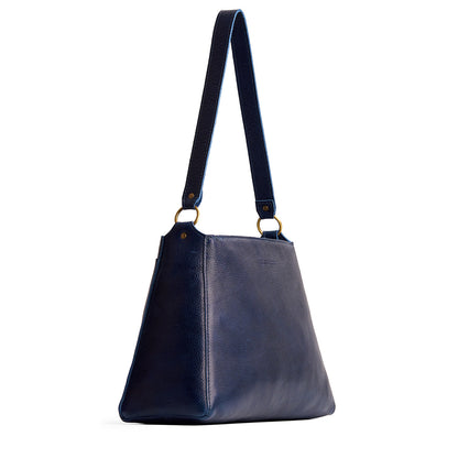 Cobalt*Large | Large triangular shoulder bag with antiqued brass finished hardware