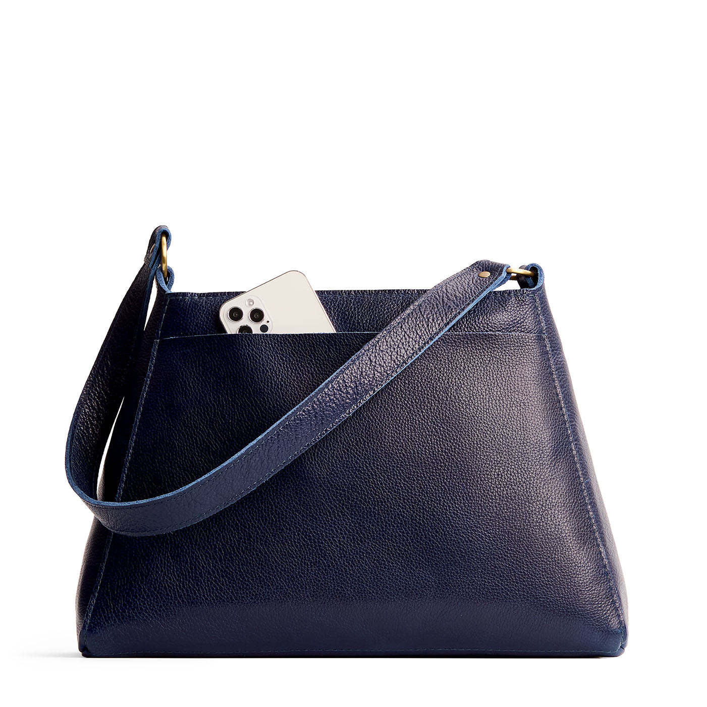 Cobalt*Large | Large triangular shoulder bag with antiqued brass finished hardware