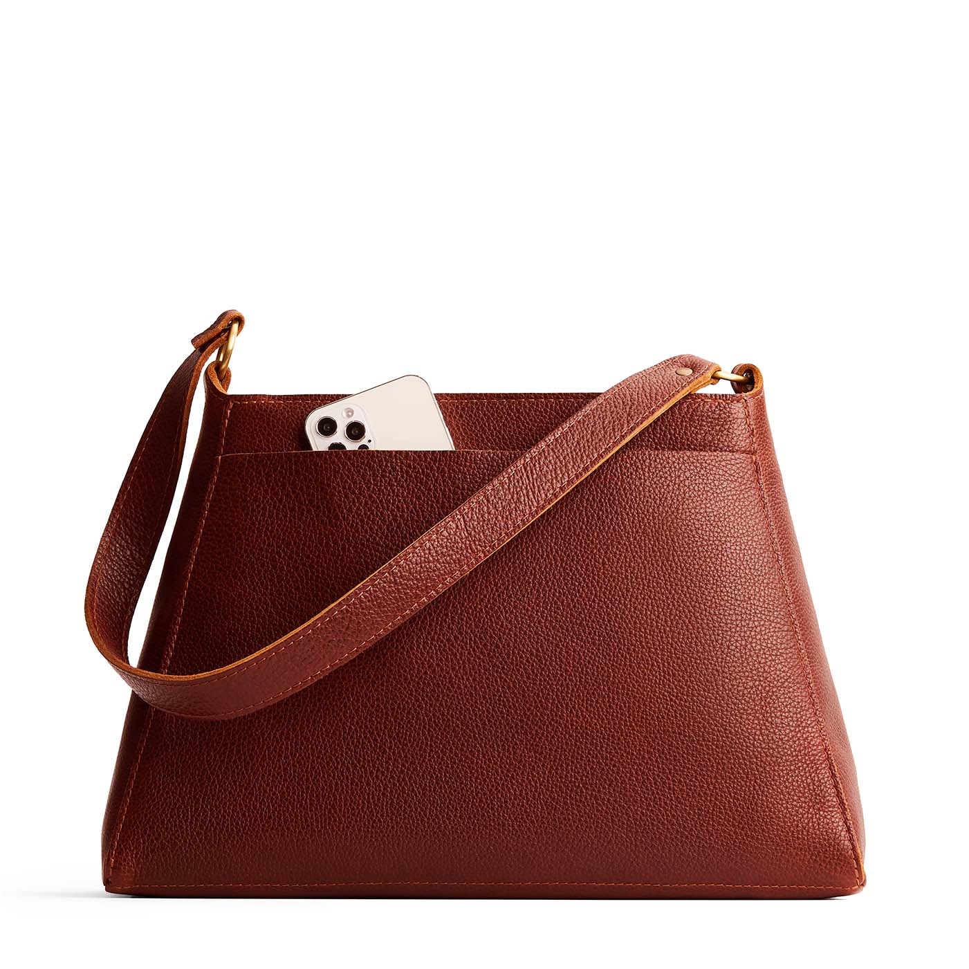 Nutmeg*Large | Large triangular shoulder bag with antiqued brass finished hardware