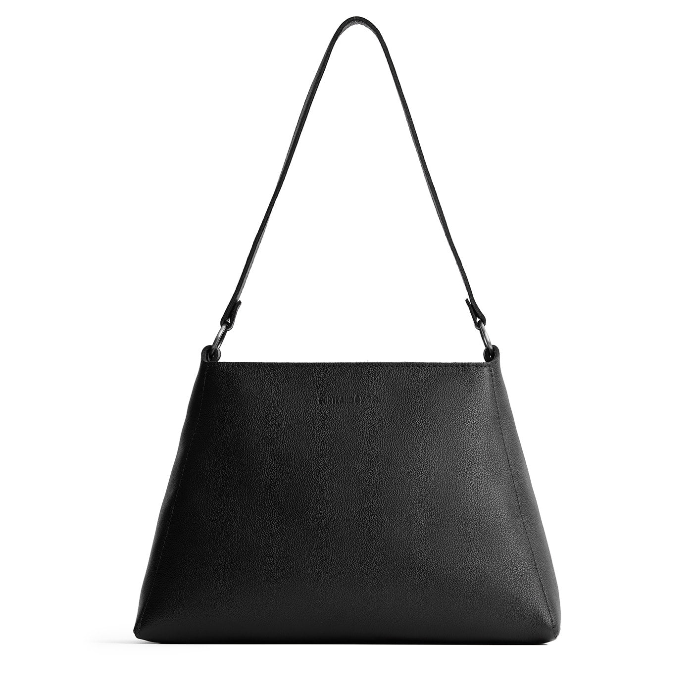 Pebbled--black*Large | Large triangular shoulder bag with antiqued brass finished hardware