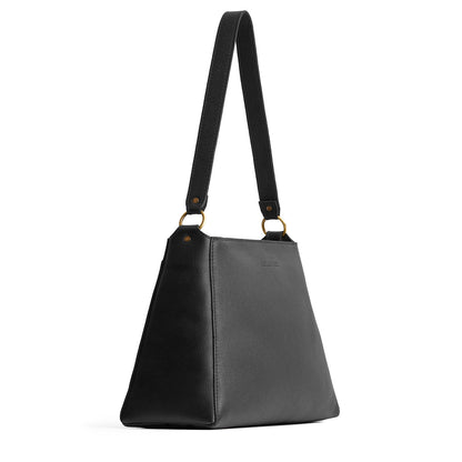 Pebbled--black*Large | Large triangular shoulder bag with antiqued brass finished hardware