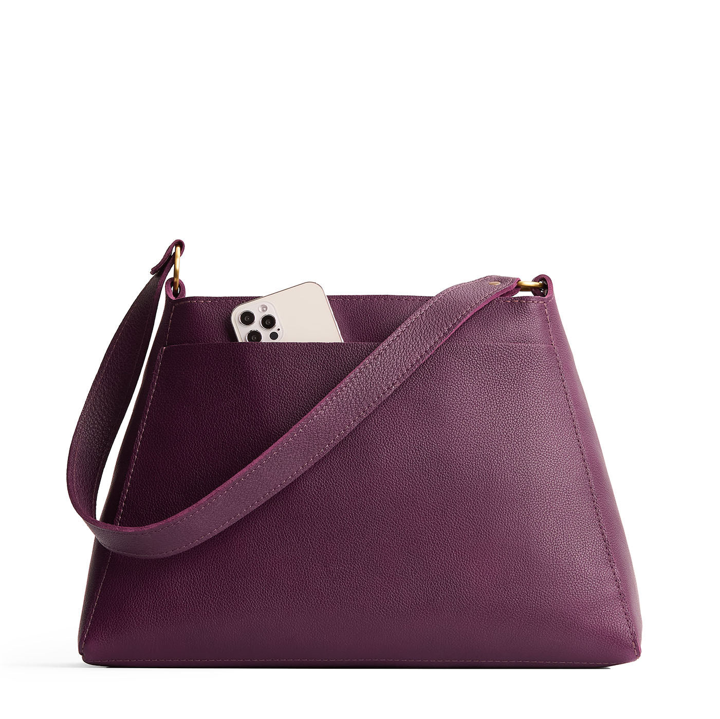 Plum*Large | Large triangular shoulder bag with antiqued brass finished hardware