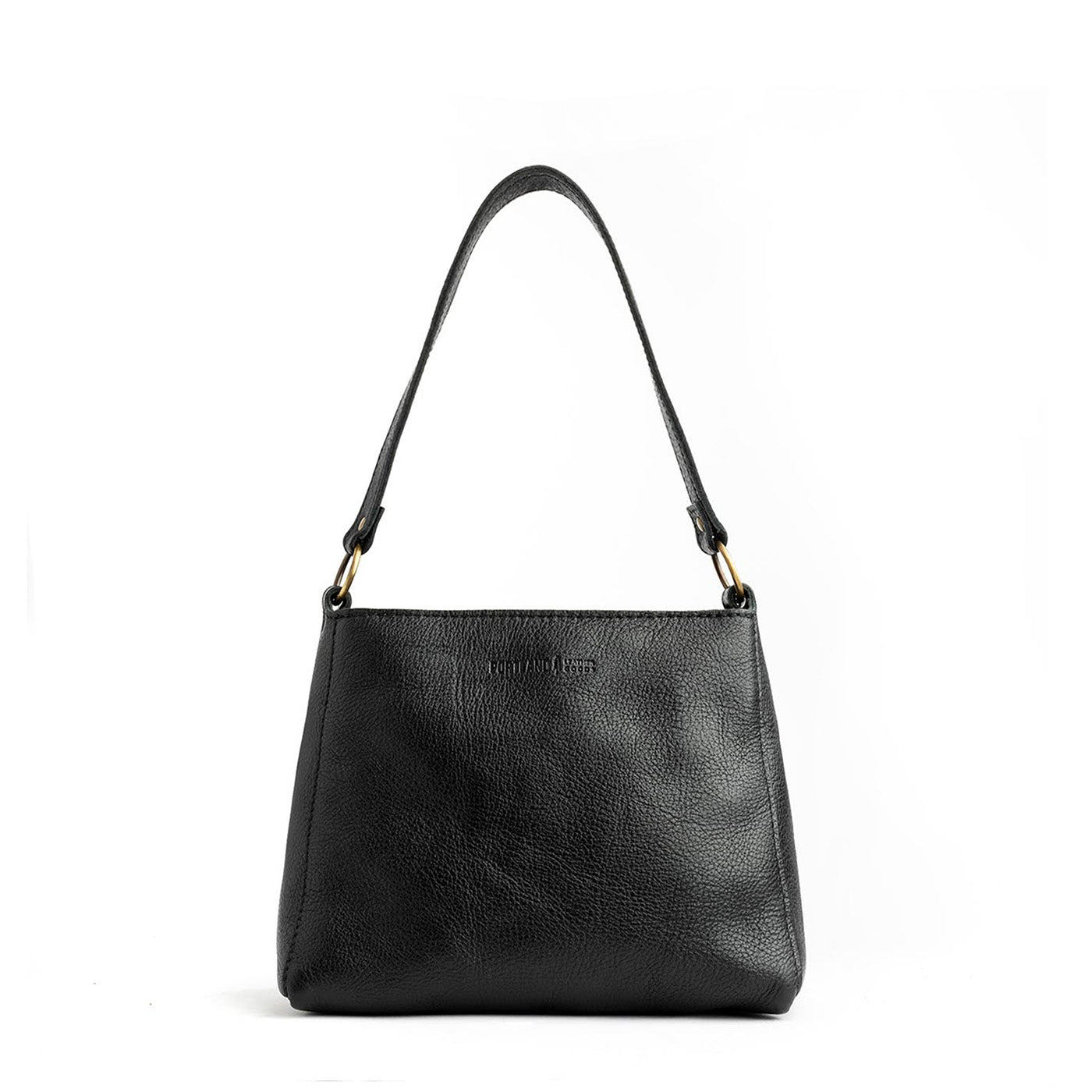 Pebbled--black*Small | Triangular shoulder bag with antiqued brass finished hardware