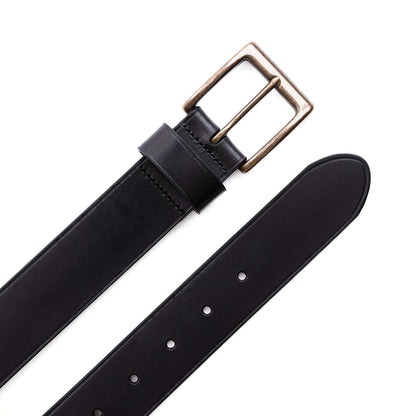 Jet Black | Mens smooth leather belt with antique brass buckle
