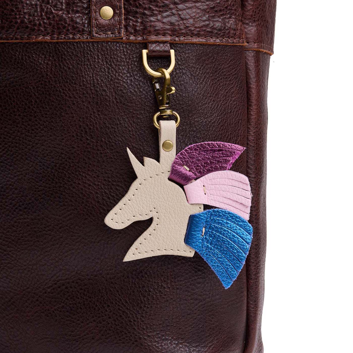 Pebbled Bone | Playful unicorn head keychain with a fringe mane