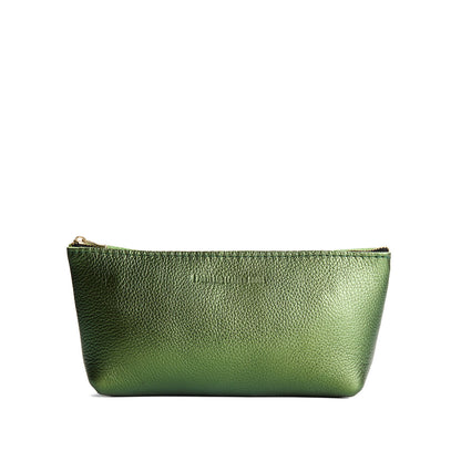 Metallic Greench | Leather utility bag pouch with top zipper