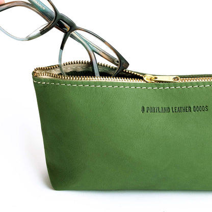 Succulent | Leather utility bag pouch with top zipper