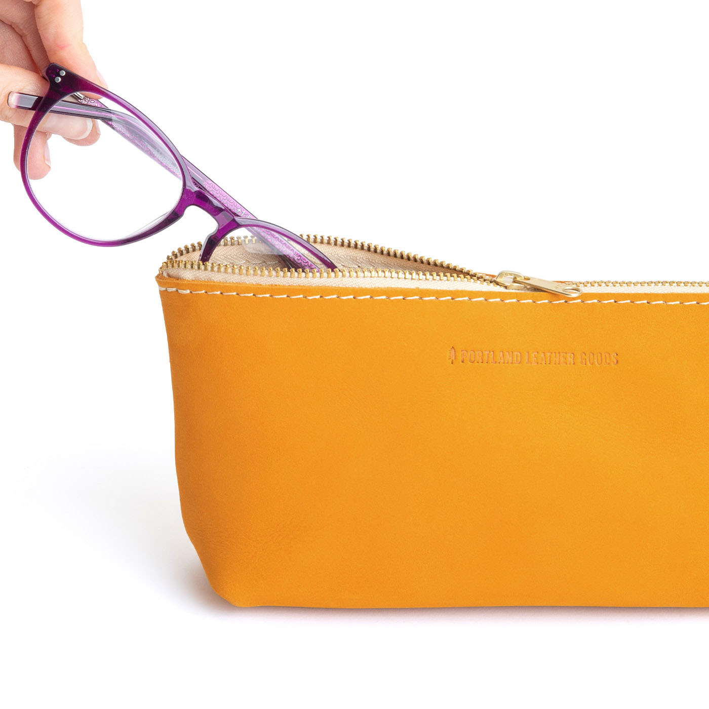 Turmeric | Leather utility bag pouch with top zipper