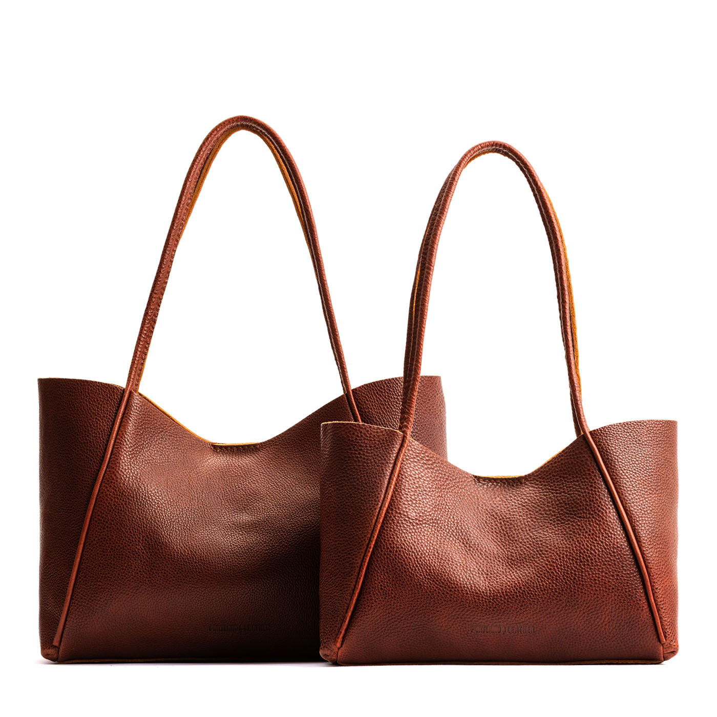 Nutmeg | Side by side comparison of both sizes of wide totes