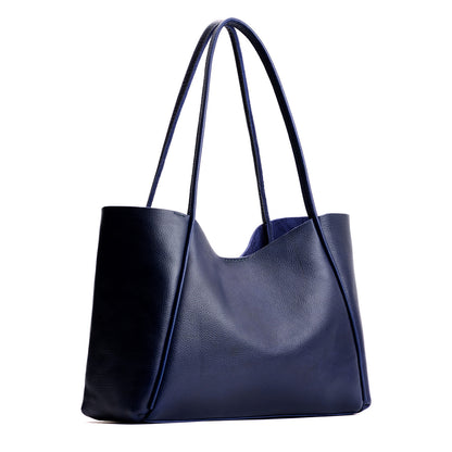 Cobalt*Large | Large wide tote with leather straps and snap closure