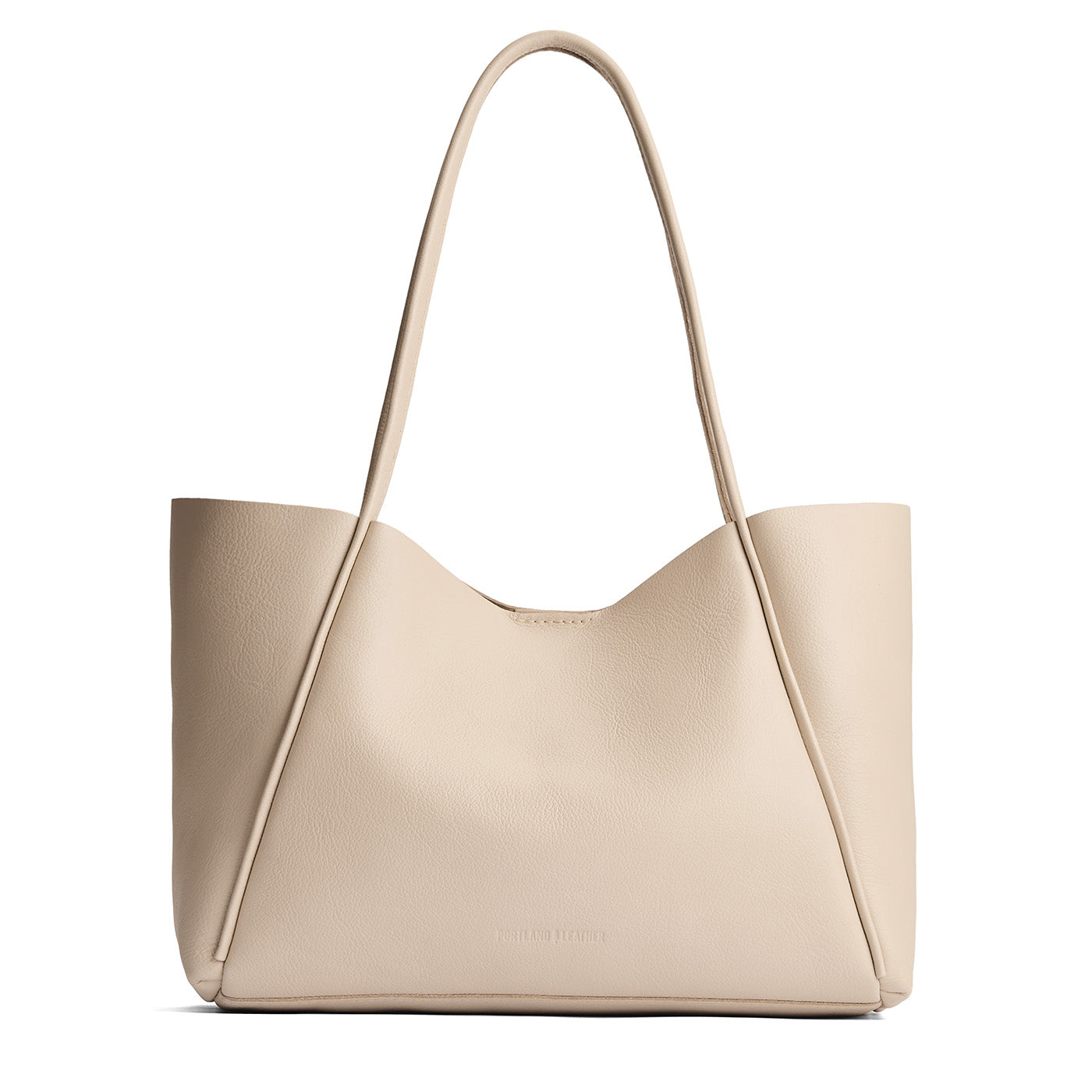 Pebbled Bone*Large | Wide tote with leather straps and snap closure