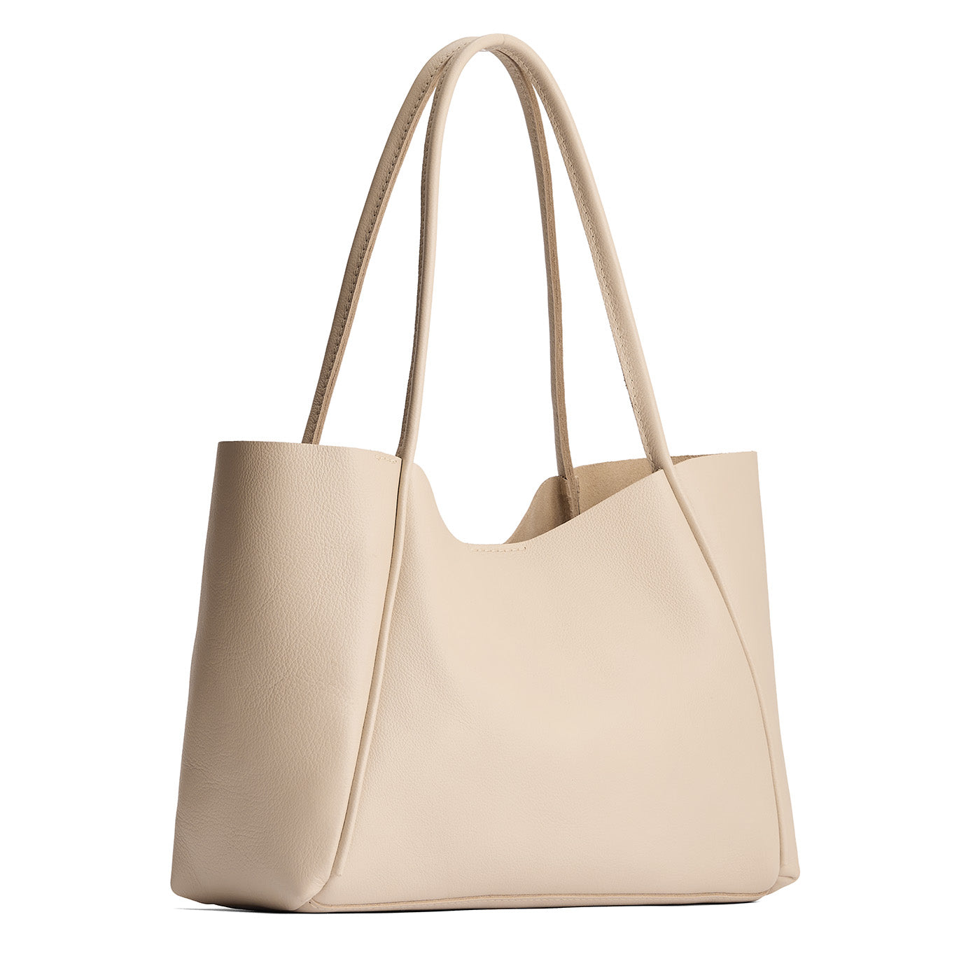 Pebbled Bone*Large | Wide tote with leather straps and snap closure