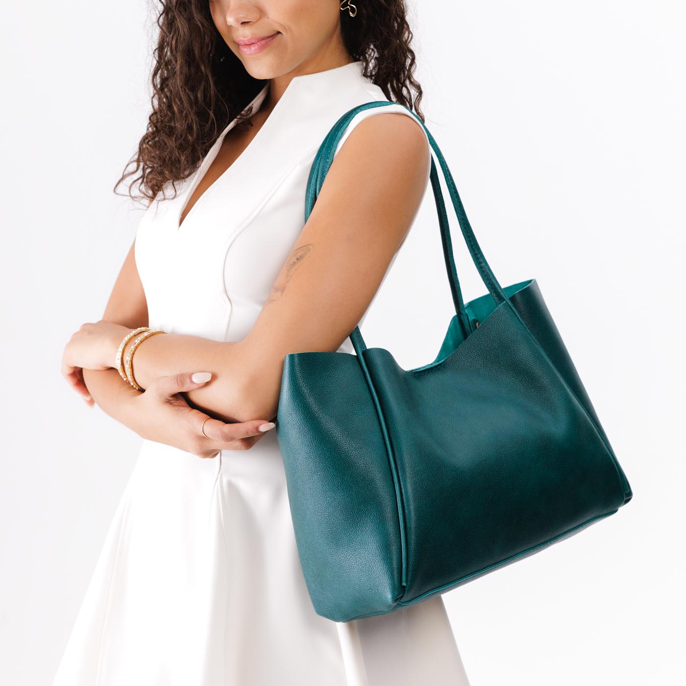 Sea Glass*Large | Model holding large rectangular tote bag