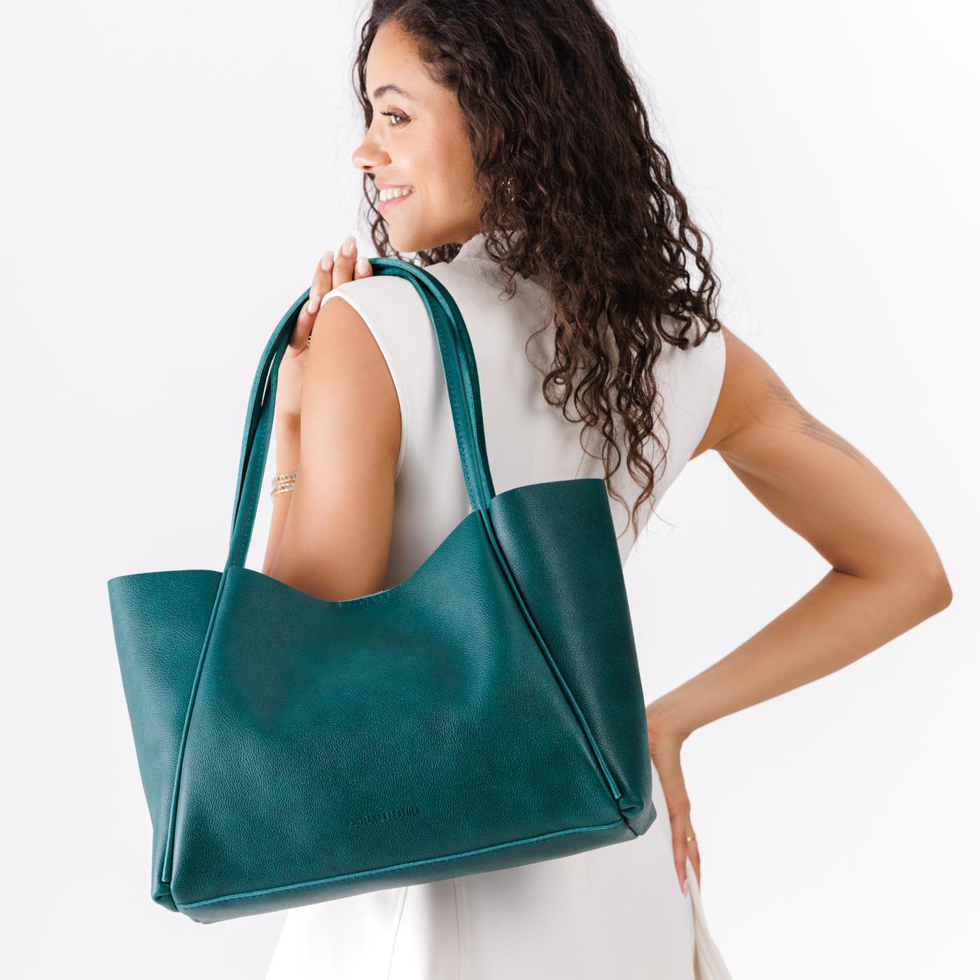 Sea Glass*Large | Model holding large rectangular tote bag