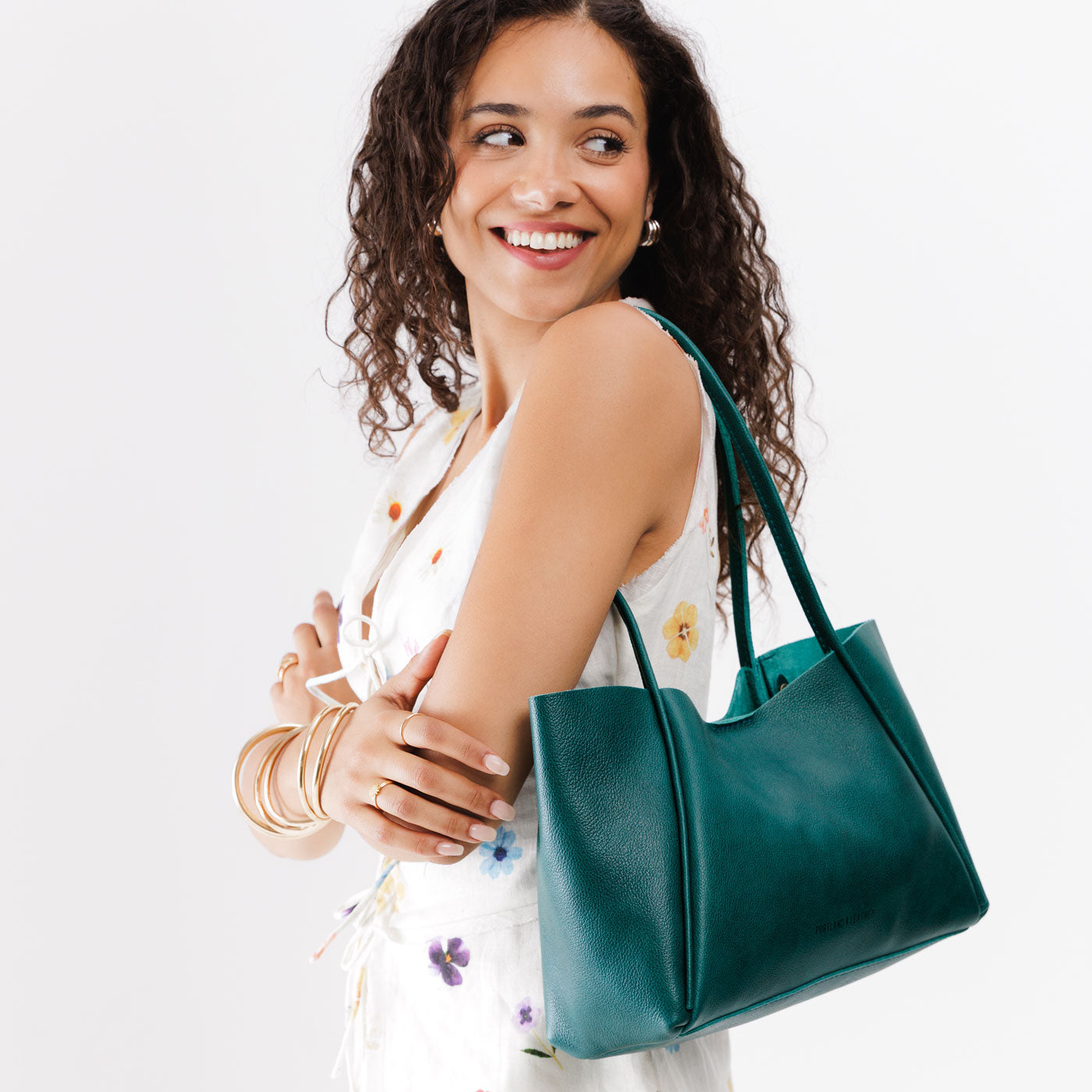 Sea Glass*Medium | Model holding midsize rectangular tote bag